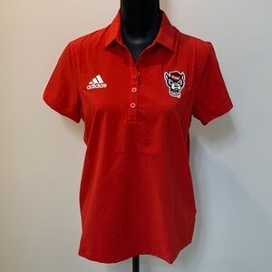 New Adidas Red NC State Collegiate License Short Sleeve Polo Top Shirt Women M